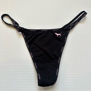 New PINK Victoria’s Secret 2009 Black Pink Dog Thong Panties Large Vintage Y2K